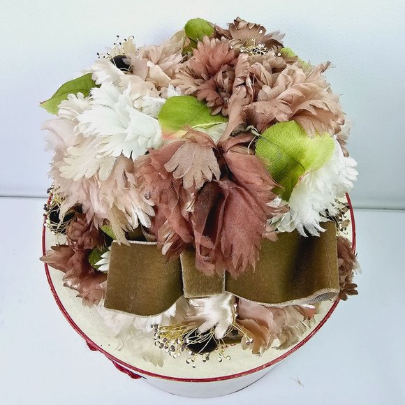Vintage Miss Kathy New York Neutral Color Silk Floral Velvet Bow Cloche Hat - Picture 3 of 8